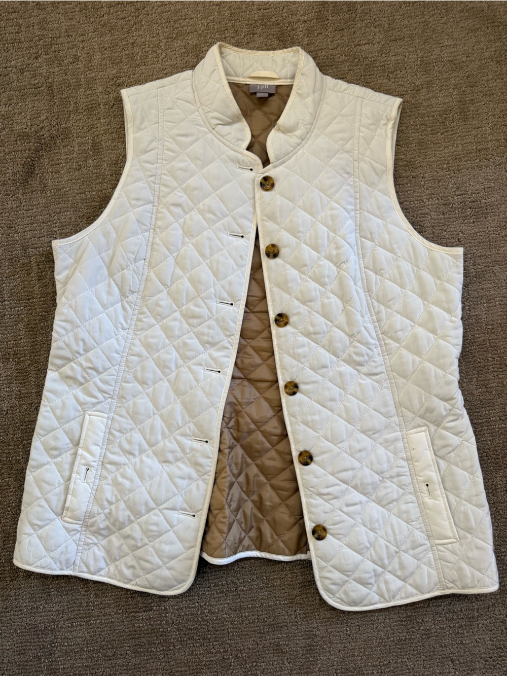 J. Jill Quilted Vest in Cream and Brown Large